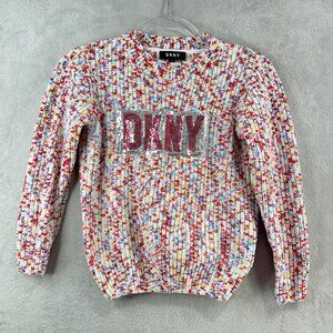DKNY Sweater Girls Small Sequin with Fuzzy Cozy Soft Chenille Colorful Knit